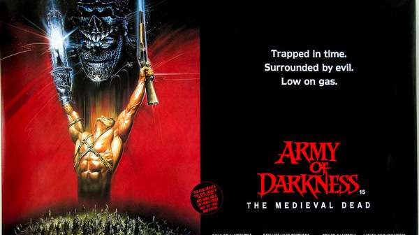 Póster de Army of Darkness de Sam Raimi con estética de fantasía y terror – Ilustración de tono heroico y dramático.