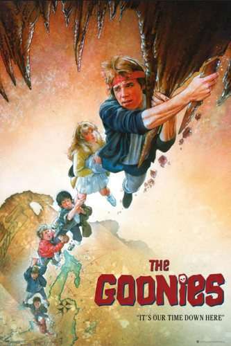 poster de los goonies de drew struzan con las presentación de los personajes
