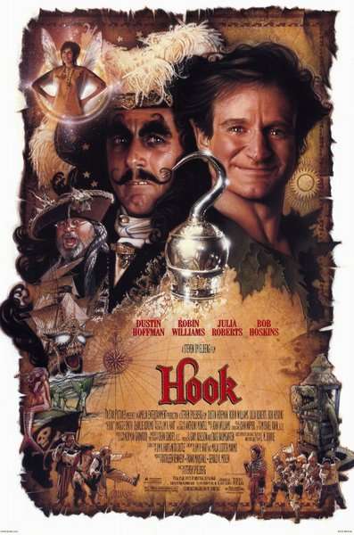 Poster de Hook de Drew Struzand con las versión adulta de Peter Pan.