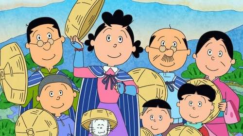 Imagen de la familia protagonista de Sazae-san, el anime más largo de la historia, reunida en el hogar con su característico estilo clásico de animación japonesa.