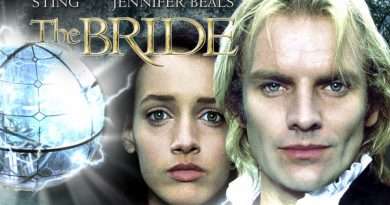 Póster original de The Bride (1986) con el mosntruo y elementos góticos.