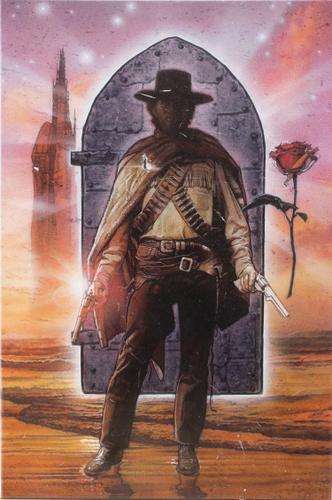 Iustración de Drew Struzan para la película Ther Mist con el protagonista de la serie literaria La torre oscura, de Stephen King