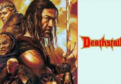 Póster oficial de Deathstalker (2025), con el guerrero empuñando su espada bajo un cielo tormentoso.
