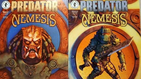 Portada del cómic Predator: Nemesis con el Yautja emergiendo de las sombras armado para la caza.
