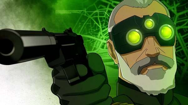 Sam Fisher dispara un arma en una escena de la serie animada Splinter Cell: Deadwatch.