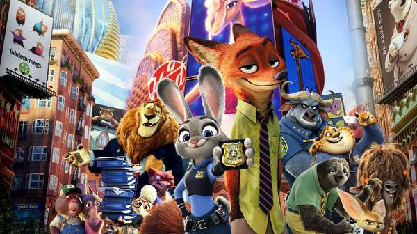 Retrato de los personajes principales de Zootopia en estilo promocional”