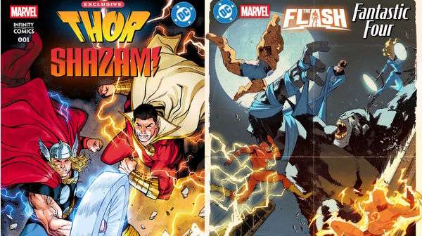 : Portadas de los crossovers Thor y Shazam, y Fantastic Four con Flash