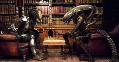 Alien y Predator jugando una partida de ajedrez en una imagen humorística.