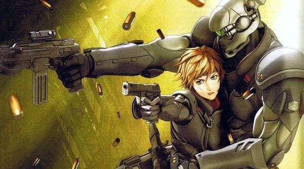 Póster oficial de Appleseed: Ex Machina con Deunan, Briareos y Tereus en composición futurista y estética ciberpunk