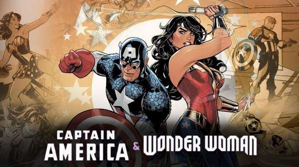 Portada del crossover Wonder Woman y Captain America en batalla heroica