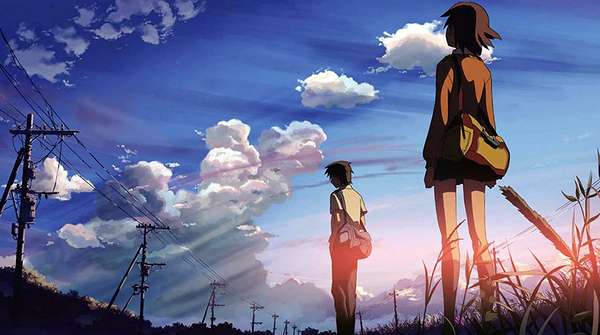 Póster oficial de 5 Centimeters per Second, con una atmósfera melancólica y paisajes urbanos estilizados