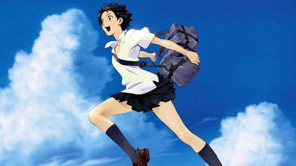 Póster oficial de The Girl Who Leapt Through Time, con la protagonista en una composición dinámica