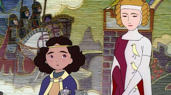 Escena de Princess Arete con la princesa de pie frente a un tapete medieval dentro de un castillo