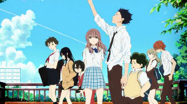 Póster oficial de A Silent Voice, con los protagonistas en una composición melancólica
