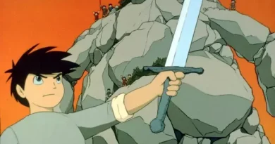 Escena de The Great Adventure of Horus con Horus sosteniendo una espada en actitud heroica.