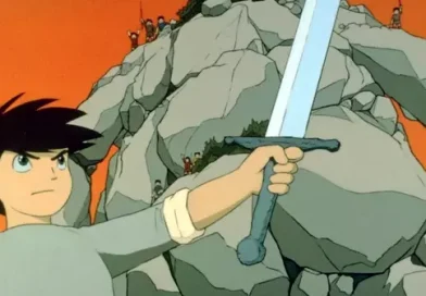 Escena de The Great Adventure of Horus con Horus sosteniendo una espada en actitud heroica.