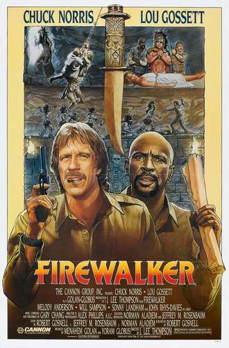 Póster de Firewalker con Chuck Norris en la aventura de acción ambientada en la búsqueda de un tesoro.