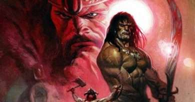 King Conan sentado en su trono como Rey de Aquilonia.