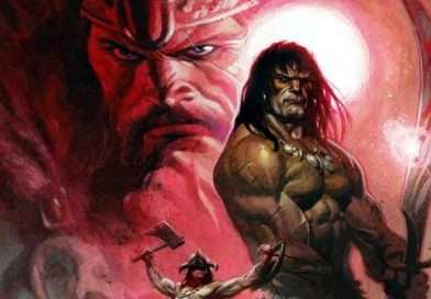 King Conan sentado en su trono como Rey de Aquilonia.