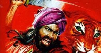 Sandokan junto a un tigre en ilustración clásica del personaje de Salgari