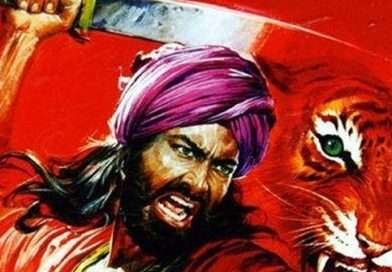 Sandokan junto a un tigre en ilustración clásica del personaje de Salgari