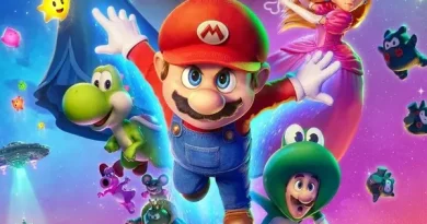 póster oficial de Super Mario Galaxy, con Mario, peach y los personajes principales.