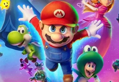 póster oficial de Super Mario Galaxy, con Mario, peach y los personajes principales.