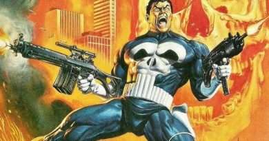 Punisher armado con dos ametralladoras en una ilustración promocional del personaje