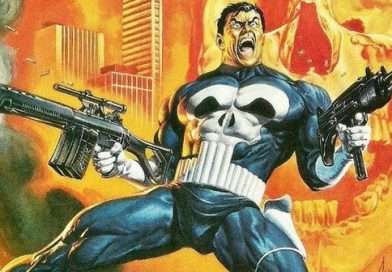 Punisher armado con dos ametralladoras en una ilustración promocional del personaje