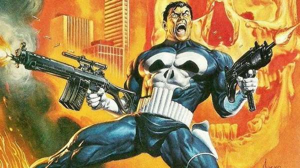 Punisher armado con dos ametralladoras en una ilustración promocional del personaje