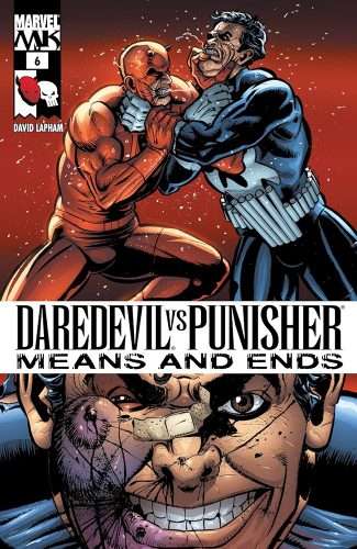 Cubierta de Daredevil vs Punisher Means and Ends con Matt Murdock y Frank Castle