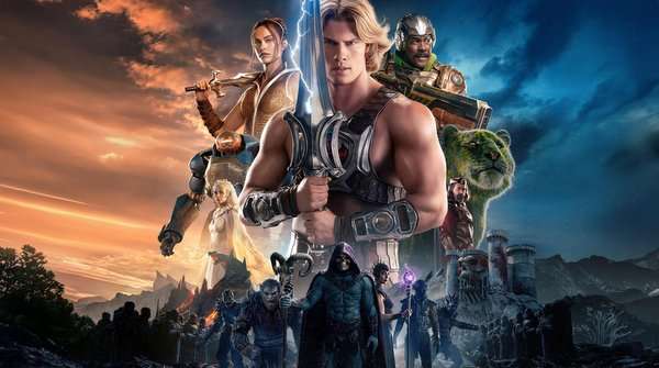 Poster oficial de Amos del Universo con He-Man, Skeletor y los personajes principales de Eternia.