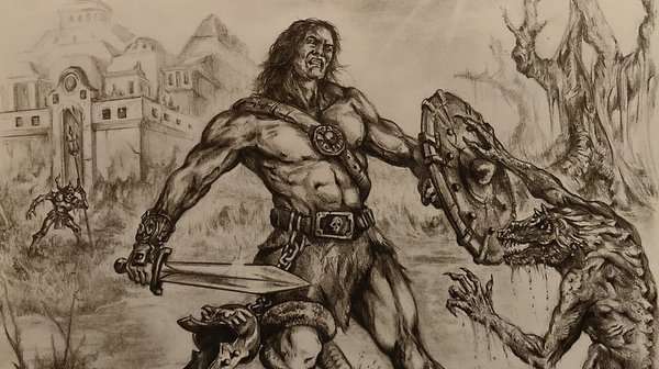 Diseño conceptual de Torak, uno de los primeros antecedentes visuales de He-Man creado por Mark Taylor
