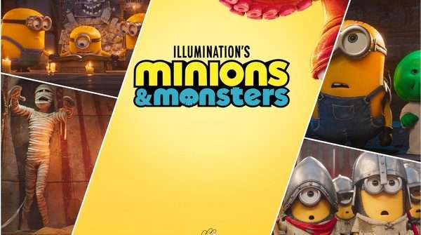 Póster oficial de la película Minions y Monstruos, producción animada de Illumination.