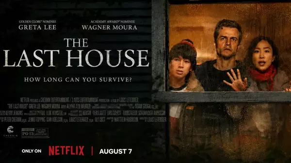 Póster oficial de The Last House con la familia protagonista atrapada ante una amenaza misteriosa
