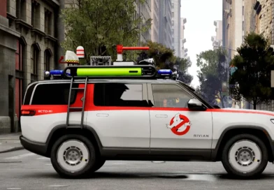 Modelo eléctrico Ecto-1 de Rivian inspirado en el vehículo de Ghostbusters.