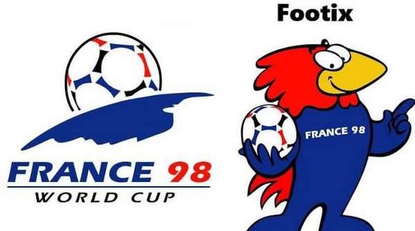 Footix junto al logotipo oficial de la Copa Mundial de Francia 1998