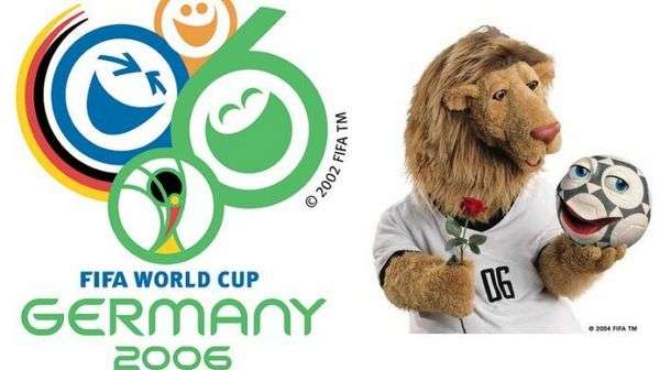 Goleo VI y la pelota parlante Pille en material promocional del Mundial Alemania 2006