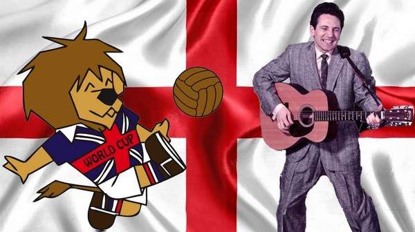 World Cup Willie junto al cantante Lonnie Donegan durante la promoción del Mundial de Inglaterra 1966